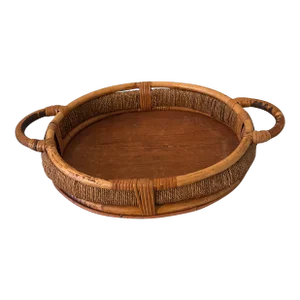 Large Midcentury Woven Rattan/Bamboo Tray