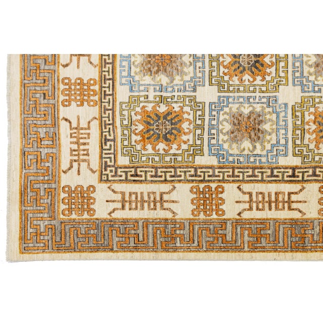 10x14 Hand-Knotted Modern Khotan Style Wool Area Rug – Geometric Earth Tones For Sale - Image 4 of 10