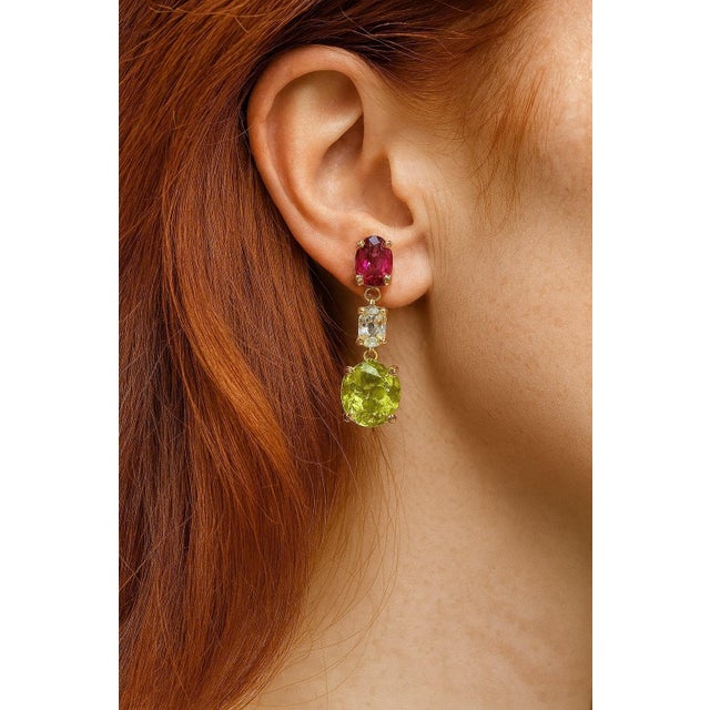 Bochic "Orient" Vintage Lemon Quartz & Rhodorite Earrings Set 18K Gold & Silver For Sale - Image 14 of 18