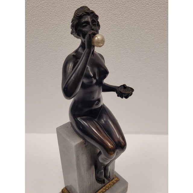 German Artist, Art Nouveau Woman Blowing Bubbles, Bronze and Marble, 1920s For Sale - Image 11 of 18