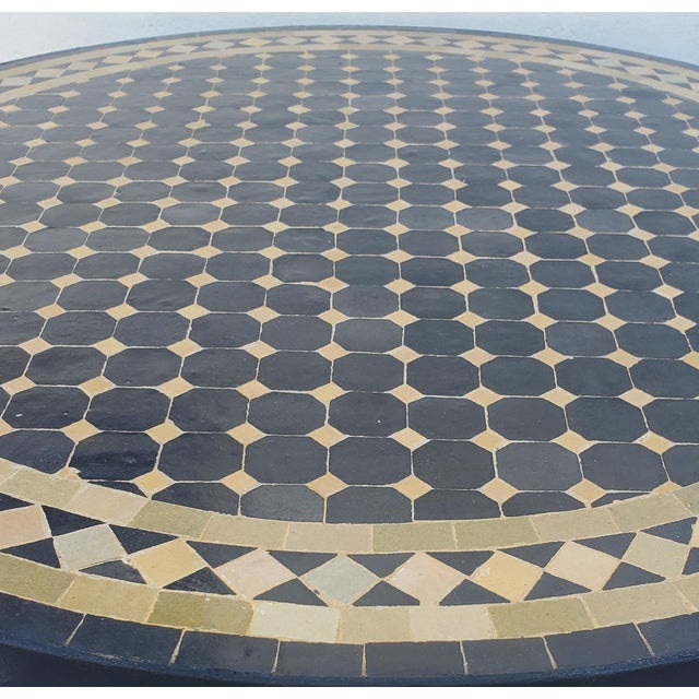 Moroccan 40" Black and Tan Handmade Moroccan Mosaic Table, Ucf Colors For Sale - Image 3 of 6