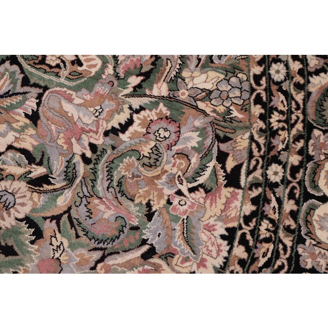 Art Nouveau Boho Chic 1990's Floral Pak-Persian Black/Gray Wool Round Rug- 9'1'' X 9'2'' For Sale - Image 3 of 9
