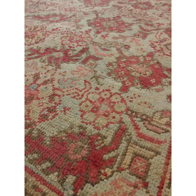 Antique Oushak Carpet, Handmade Oriental Rug, Pale Light Blue, Coral, Raspberry For Sale - Image 13 of 15