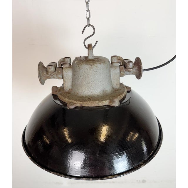 Black Enamel and Cast Iron Industrial Cage Pendant Light from Elektrosvit, 1960s For Sale - Image 11 of 18