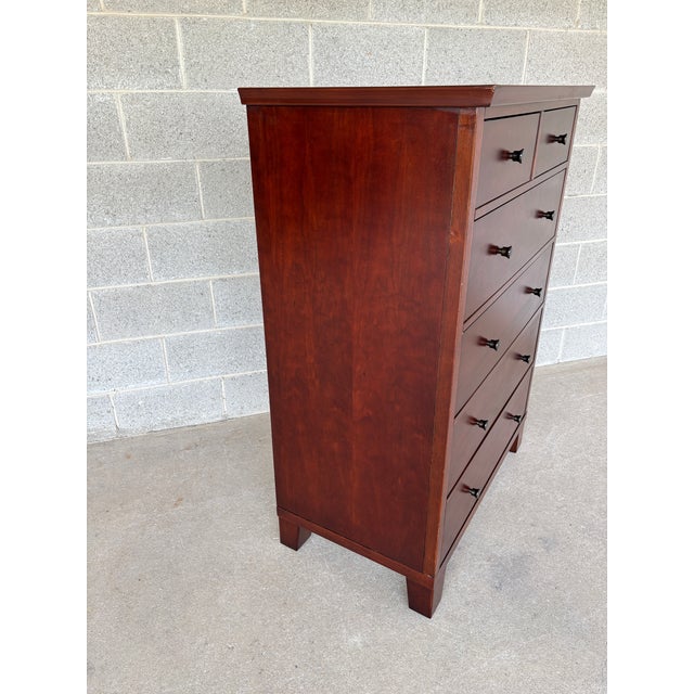 American Pottery Barn Valencia Shaker Style 6 Drawer Cherry High Chest of Drawers For Sale - Image 3 of 8