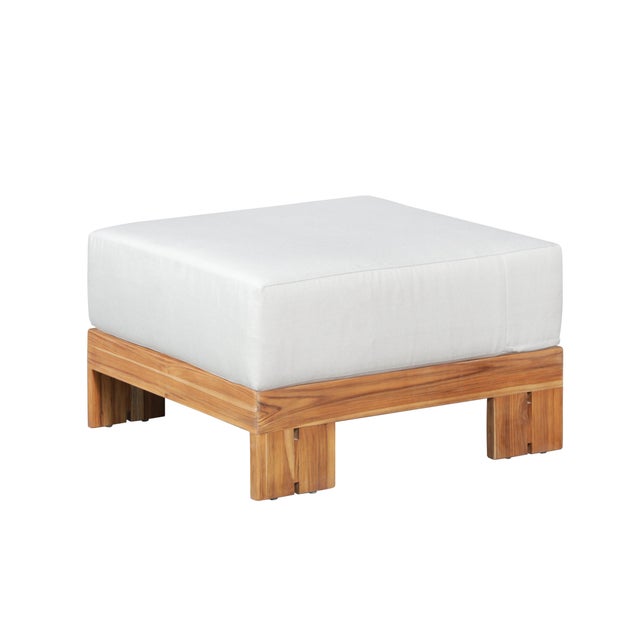 2020s Paradiso Outdoor Solid Teak Wood Ottoman - Light Gray Fabric For Sale - Image 5 of 7