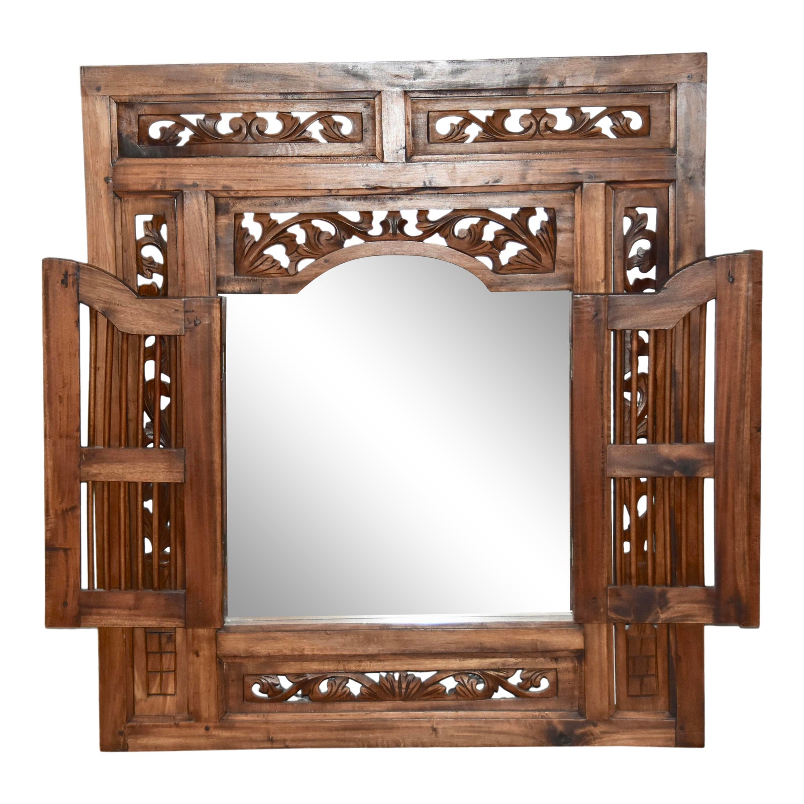 Balinese Hand Carved Window Teak Mirror Chairish