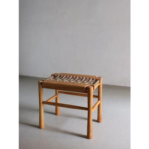 Brown French Woven Seat Stool, 1960s For Sale - Image 8 of 8