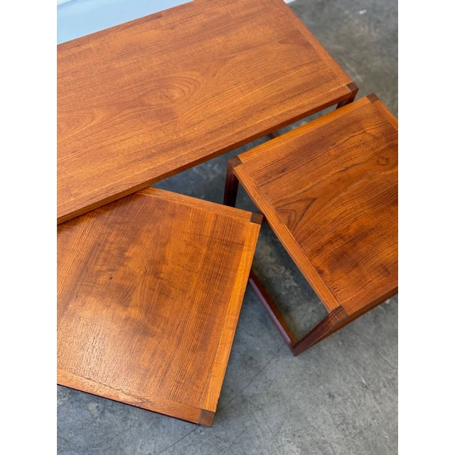 Vintage Hovmand Style Set of 3 Teak Nesting Tables For Sale - Image 11 of 11