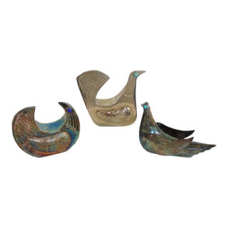 Vintage Set of 3 Joaquin Taller Tinta Silver Plate Metal Bird Modernist Sculptures Figurines For Sale