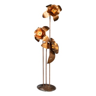 Vintage 20th Century Italian Brass Floral Floor Lamp, 1970s For Sale