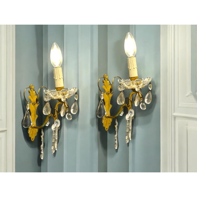 Brass crystal sconces set of 2 height 30 cm width 10 cm depth 20 cm features 1 light requires e27 light bulb new wiring...