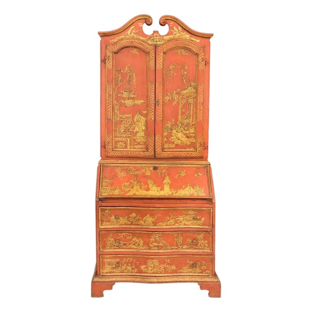 19th Century English George III Style Chinoiserie Lacquered Secretary For Sale