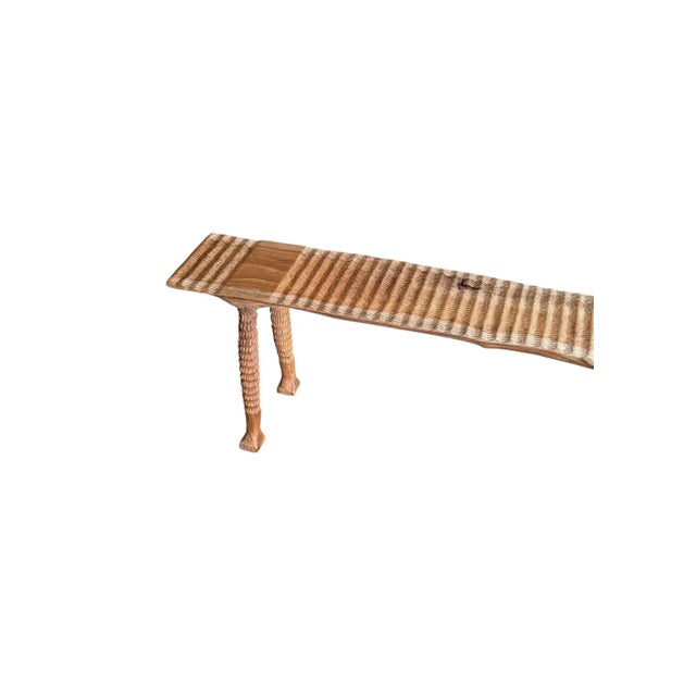 Sculptural Teak Wood Bench Carved Detailing, Modern Organic For Sale - Image 10 of 11