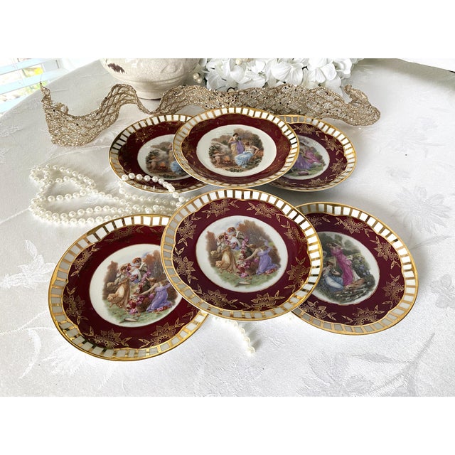 1940's Mythological Scene Plates, Cico Bavaria Germany, Ruby & Gold, Set of 6 For Sale - Image 10 of 17
