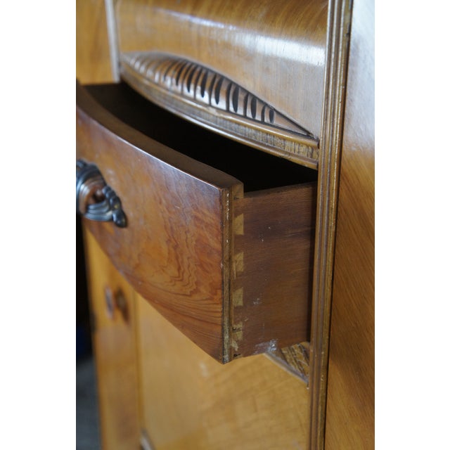 Mid 20th Century Vintage Art Deco Waterfall Walnut Chifferobe Secretary Desk Dresser Armoire For Sale - Image 5 of 18