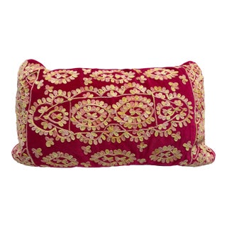 Lush Vibrant Embroidered Velvet Decor Pillow For Sale