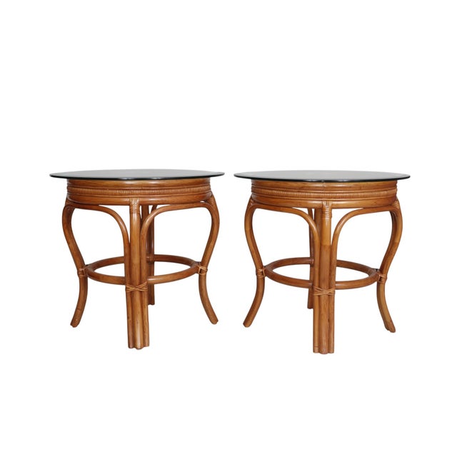 Bamboo, Rattan and Glass Side Tables, a Pair For Sale - Image 4 of 7