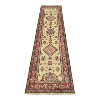 Kazak Runner 2’8” X 9’7” Beige Wool Tribal Hand-Knotted Oriental Rug For Sale