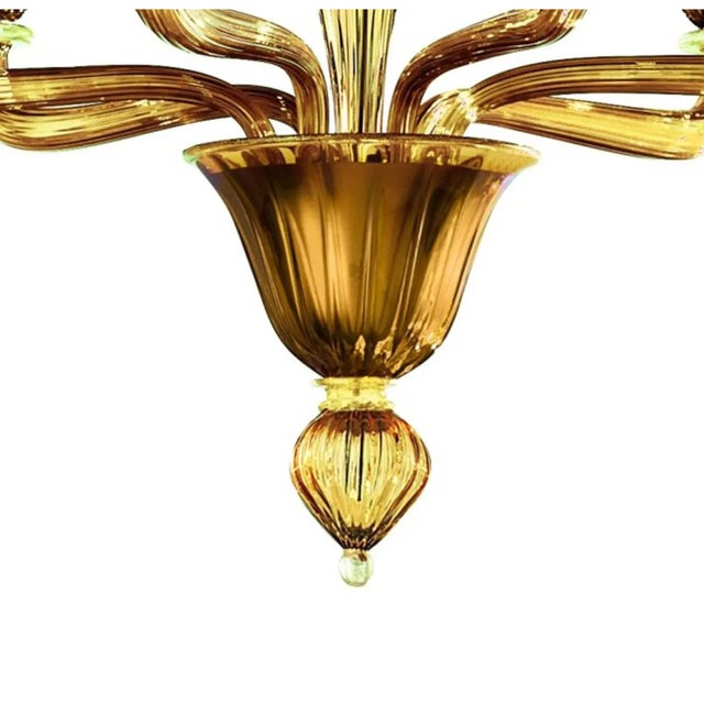 Contemporary Handcrafted Contemporary Amber Murano Glass Linear Rigadin Chandelier For Sale - Image 3 of 5