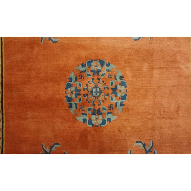 1920s Orange Pictoral Field Greek Key Antique Chinese Art Deco Wide Gallery Rug For Sale In New York - Image 6 of 10