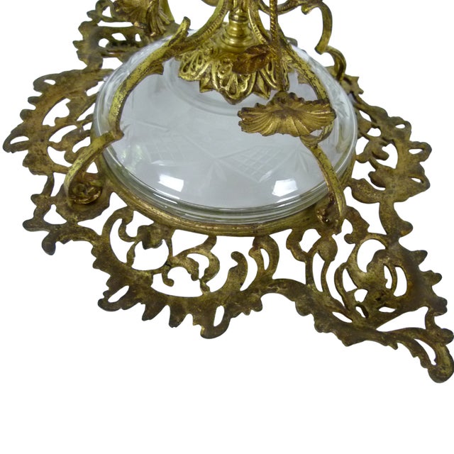 Art Nouveau Brass Tazza Centerpiece Blown Glass Bowl . Swivel Floral Branches For Sale - Image 10 of 16