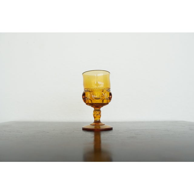 Vintage Indiana Glass Amber King’s Crown Thumbprint Wine Goblets - Set of 7 For Sale - Image 12 of 13