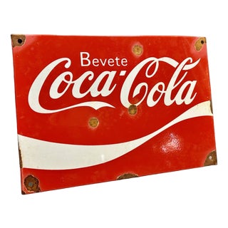 Vintage Coca Cola Sign in Enamel and Iron For Sale