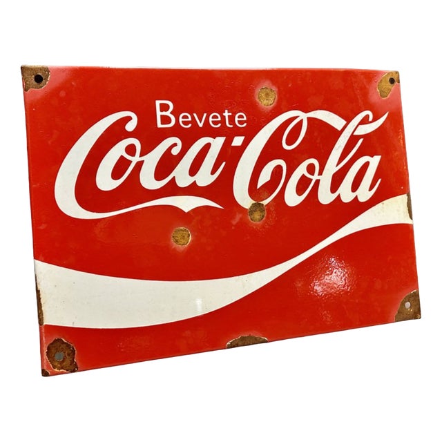 Vintage Coca Cola Sign in Enamel and Iron For Sale