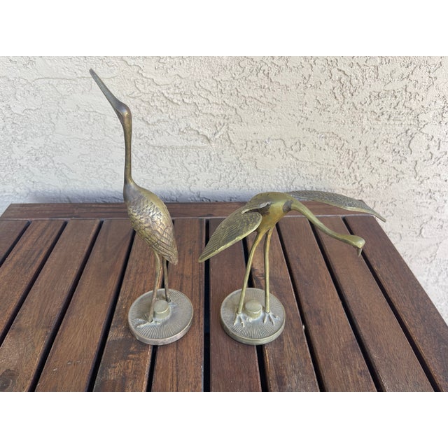 Mid Century Korea Brass Cranes Figurines - Pair For Sale - Image 4 of 7