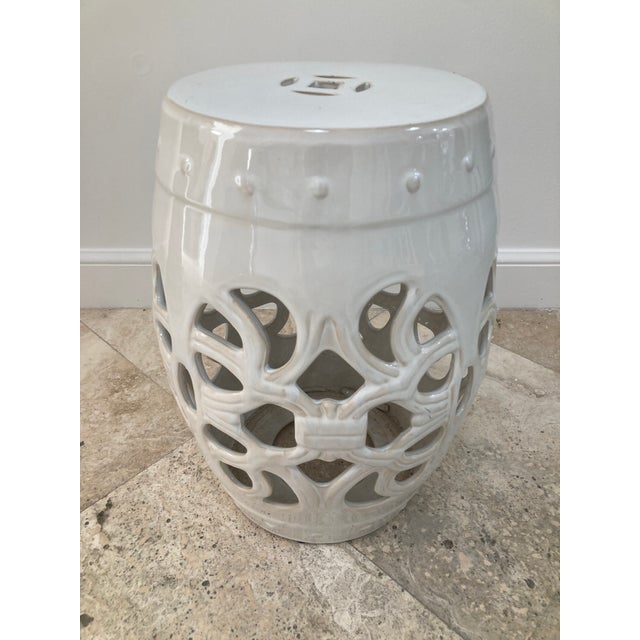 White Glazed Ceramic Boho Chic Garden Seat with beautiful pattern and cut out designs. Nice quality heavy Ceramic perfect...