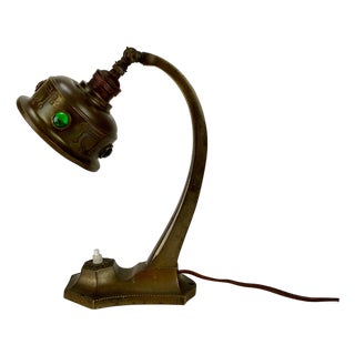 Art Nouveau Table Lamp in Brass and Colourful Glass, 1920s For Sale