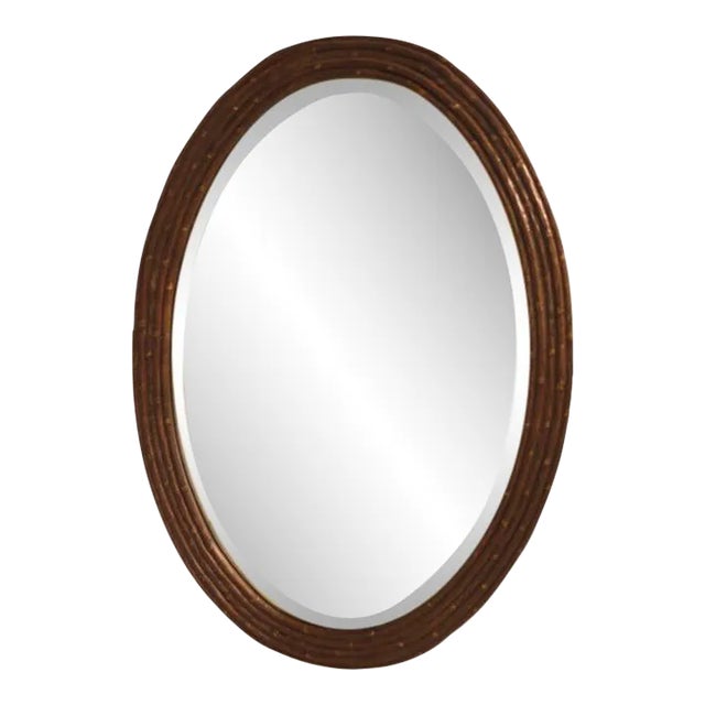 Friedman Brothers Oval Framed Bamboo Style Decorator Mirror For Sale
