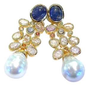 Bochic "Capri" Vintage Multi Sapphire & Ruby Earrings Set In 18K Gold & Silver