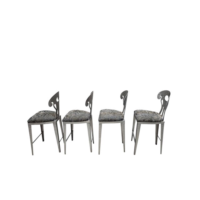 Vintage Memphis Style Hammered Metal Counter Stools - Set of 4 For Sale - Image 10 of 12