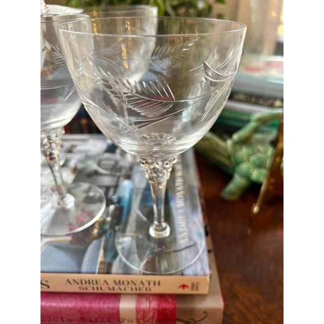 Mid 20th Century Mid to Late 20th Century Tiffin-Franciscan “Forever Yours” Etched Water Goblets - A Set of 6 For Sale - Image 5 of 7