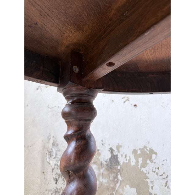 Brown Round Walnut Table with Turned Legs, 1900s For Sale - Image 8 of 18