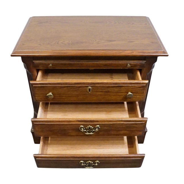 Brown Stanley Furniture Solid Oak Rustic Early American 27" Three Drawer Nightstand 3413-80 For Sale - Image 8 of 15