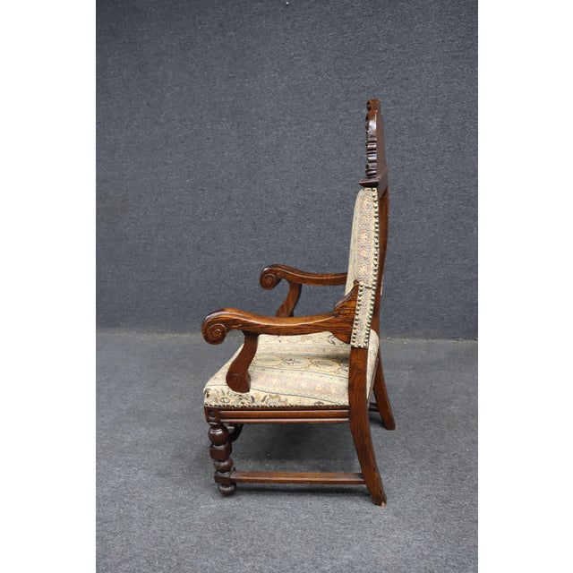Renaissance Revival Quarter Sawn Oak Throne Armchair For Sale - Image 9 of 10