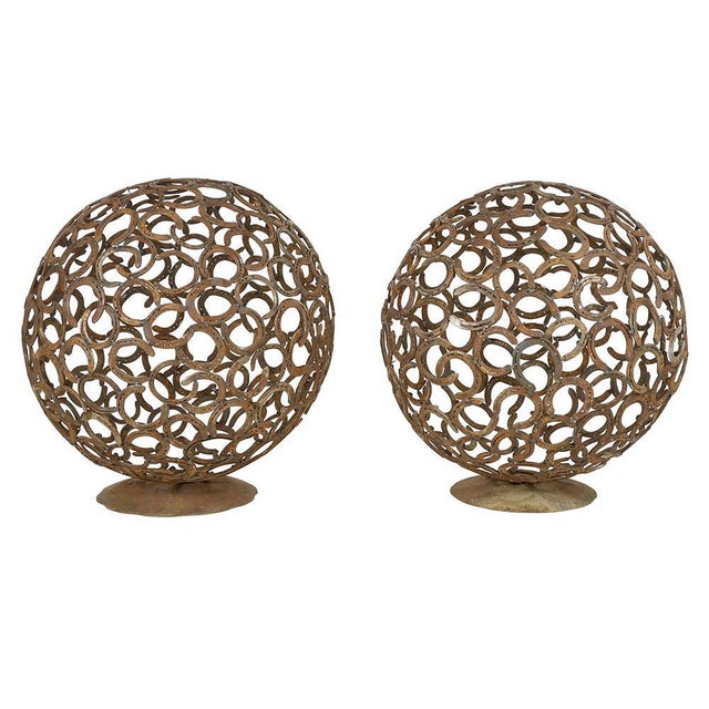 Metal Decorative Horseshoe Spheres, Set of 2 For Sale - Image 7 of 7