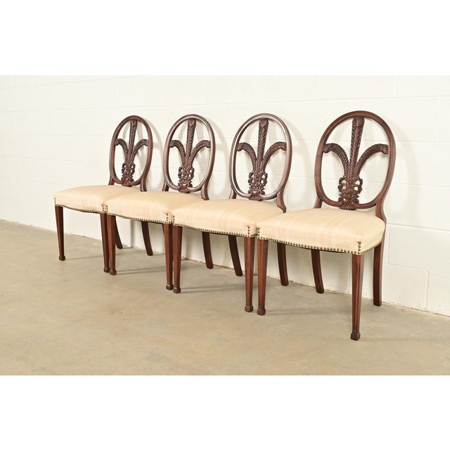 French Romweber Antique French Regency Louis XVI Carved Mahogany Dining Chairs, Set of Four For Sale - Image 3 of 13