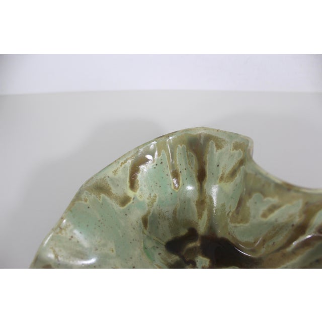 Vintage Sculptural Studio Pottery Footed Bowl Organic Ruffled Edge For Sale - Image 11 of 12