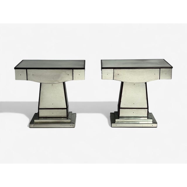 Mid-Century Modern Mid-Century Modern Style, Painted Wood, Distressed Glass, Mirrored Nightstands For Sale - Image 3 of 14