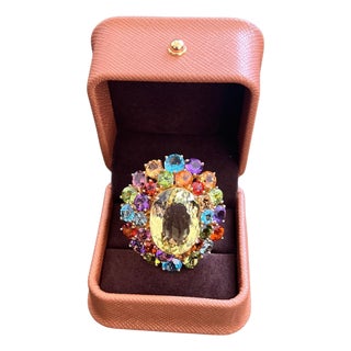 Bochic "Orient" Vintage Amethyst, Lemon Quartz & Citrine Ring Set In 18K Gold & Silver For Sale