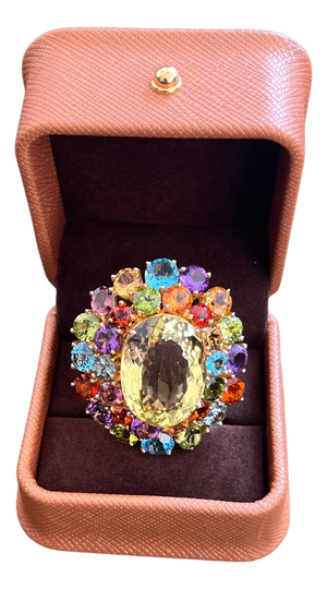 Bochic "Orient" Vintage Amethyst, Lemon Quartz & Citrine Ring Set In 18K Gold & Silver