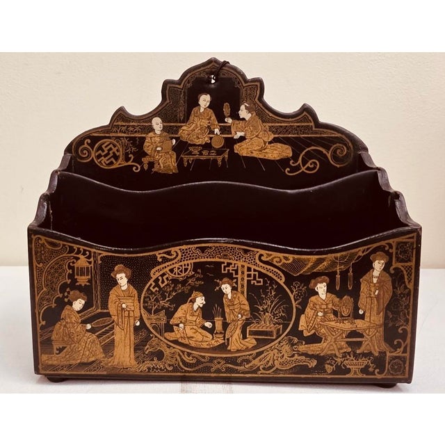 Antique Meiji Period Japanned Letter Holder,Chinoiserie For Sale - Image 17 of 18