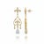 Modern Fleur De Lis Chandelier Earrings Studs With Pear Moissanites in Silver, Gold, A Pair For Sale - Image 3 of 6