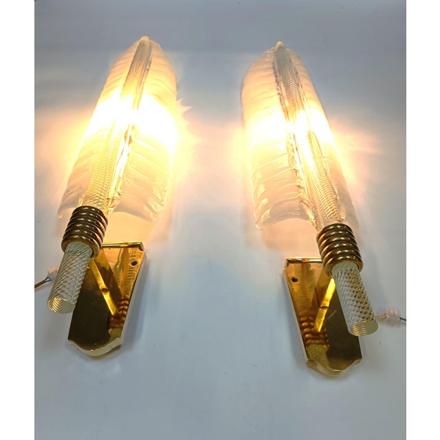 Large Brass and Crystal Sconces attributed to Andre Arbus and Veronese, 1950s, Set of 2, in Good conditions. Designed 1950...