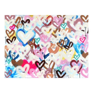 Innocent Heart Kisses - Original Colorful Pop Art Mixed Media Painting With Hearts on Canvas by Amber Goldhammer For Sale