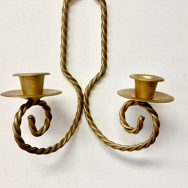 1970s Vintage French Hollywood Regency Twisted Rope Candle Holder Sconces, 2 Arm - A Pair For Sale - Image 9 of 12